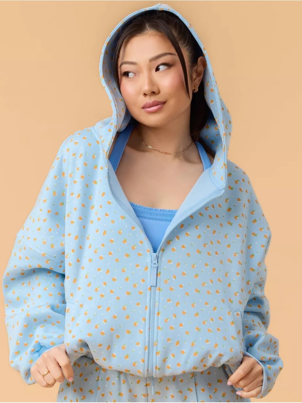 Blogilates Marshmallow Full Zip Hooded Sweatshirt, Blue Citrus, Sz M, NWT